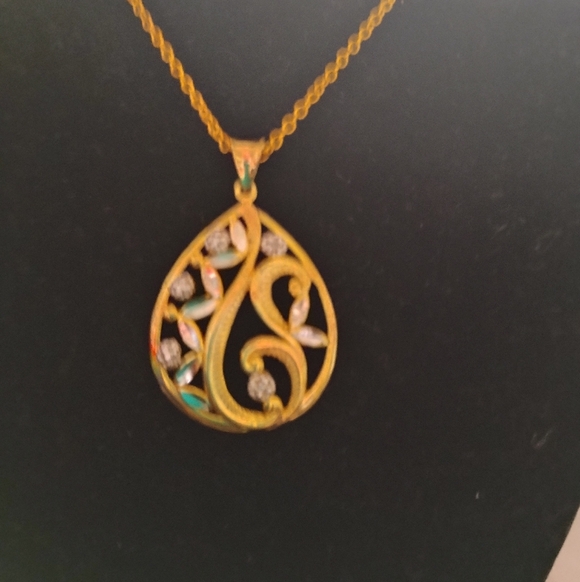 Diamond AccentGold Pendant Teardrop Necklace With Silve, NIB - Picture 2 of 2